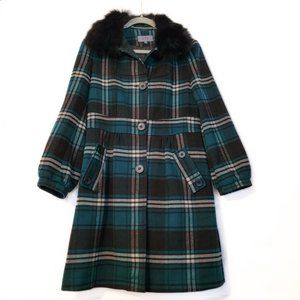 Luxurious Plaid Double-Breasted Coat with Faux Fur Collar High Quality 165/88A